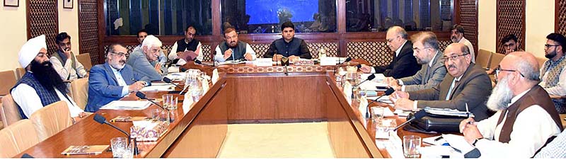 Senator Syed Muhammad Sabir Shah, Chairman Senate Standing Committee on Water Resources presiding over a meeting of the committee at Parliament House