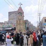 A large number of mourners attend the 10th Muharram procession to mark Ashoura. Ashoura is the commemoration marking the Shahadat (death) of Hussein (AS), the grandson of the Prophet Muhammad (PBUH), with his family members during the battle of Karbala for the upright of Islam