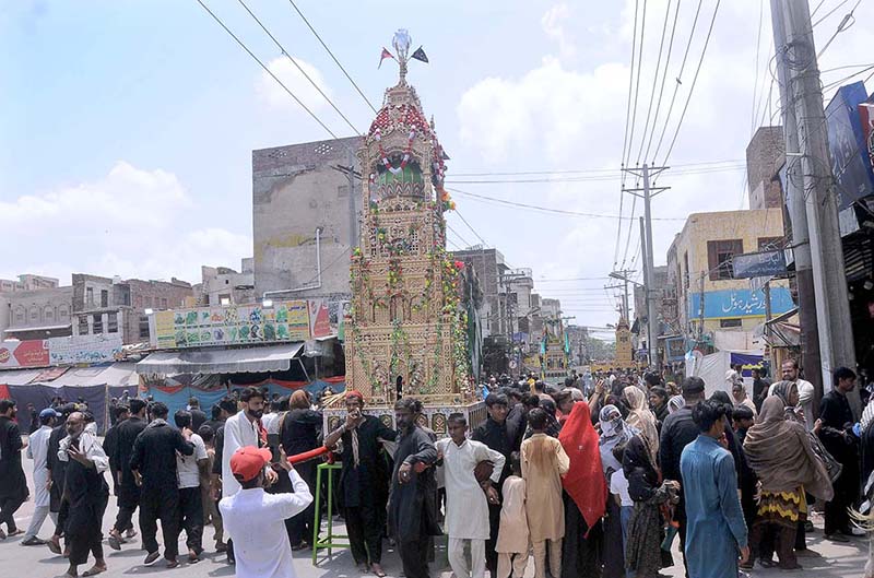 A large number of mourners attend the 10th Muharram procession to mark Ashoura. Ashoura is the commemoration marking the Shahadat (death) of Hussein (AS), the grandson of the Prophet Muhammad (PBUH), with his family members during the battle of Karbala for the upright of Islam