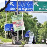 Billboard and Pak-China flags are being displayed at Serena Chowk in connection with 10 years celebration of CPEC