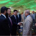 Prime Minister Muhammad Shehbaz Sharif interacts with the guests of the groundbreaking ceremony of the 5th unit of Chashma Nuclear Power plant (C-5) in Chashma