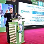 Chairman Pakistan People's Party and Foreign Minister Bilawal Bhutto Zardari addressing the groundbreaking ceremony of Dhabiji Special Economic Zone at Dhabiji.