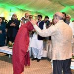 Prime Minister Muhammad Shehbaz Sharif distributing cheques among the recipients of Prime Minister's Youth Business and Agriculture Loan Scheme