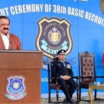 Interior Minister Rana Sana Ullah Khan addressing during the passing out ceremony of 38th Basic Recruit Course at Police Lines