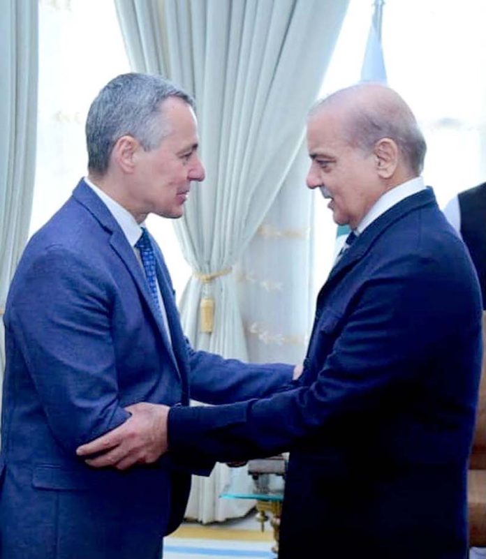 The Foreign Minister of Switzerland Ignazio Cassis calls on the Prime Minister Shehbaz Sharif in Governor House