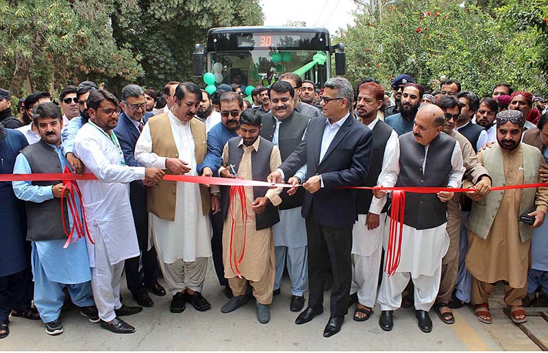 Presidential award winner Faisal Baloch Inaugurating Green bus service, Chief Secretary Balochistan Abdul Aziz akeli, Provincial Minister for transport Malik Naeem Bazai are also present in the ceremony