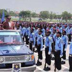 Interior Minister Rana Sana Ullah Khan reviewing the parade during the passing out ceremony of 38th Basic Recruit Course at Police Lines
