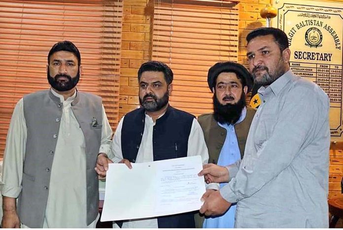 Member Gilgit-Baltistan Assembly Javad Manwa submitting application for the Election of new Chief Minister Gilgit-Baltistan to Secretary GB Assembly Abdul Razaq at Assembly Secretariat