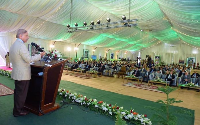Prime Minister Muhammad Shehbaz Sharif addresses the groundbreaking ceremony of the 5th unit of Chashma Nuclear Power plant (C-5) in Chashma