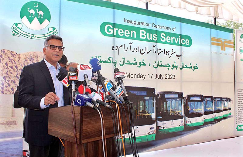 Presidential award winner Faisal Baloch Inaugurating Green bus service, Chief Secretary Balochistan Abdul Aziz akeli, Provincial Minister for transport Malik Naeem Bazai are also present in the ceremony