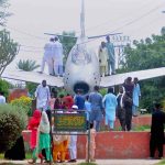 Visitors taking pictures during their visit to Qasim Bagh Park on the 3rd day of Eid ul Adha