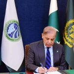 Prime Minister Muhammad Shehbaz Sharif signing Joint Declaration and other documents adopted at the conclusion of the 23rd Shanghai Cooperation Organisation (SCO) Summit held virtually