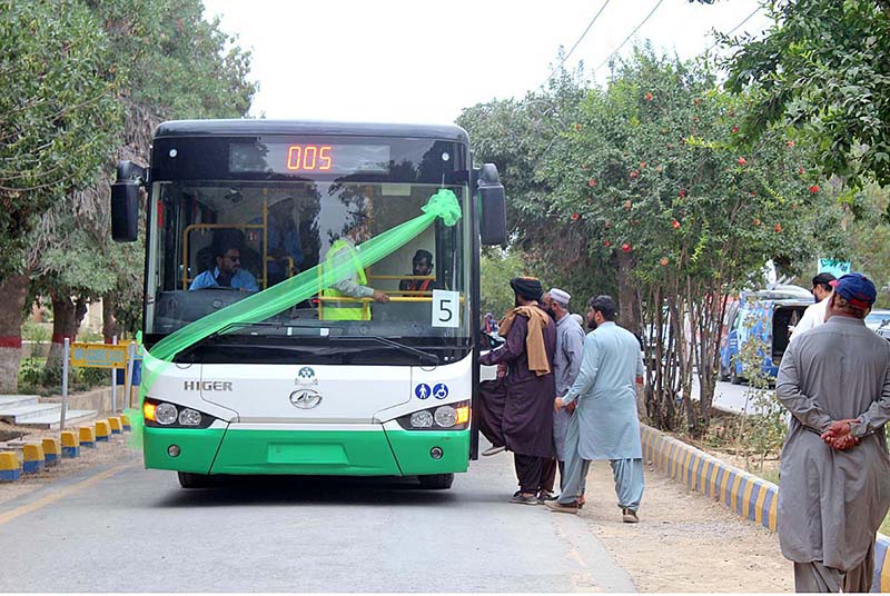 Presidential award winner Faisal Baloch Inaugurating Green bus service, Chief Secretary Balochistan Abdul Aziz akeli, Provincial Minister for transport Malik Naeem Bazai are also present in the ceremony