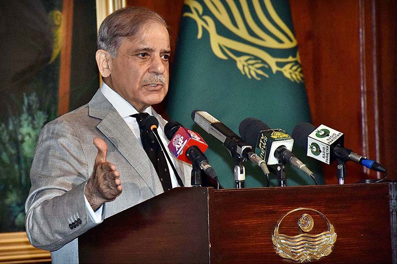 Prime Minister Muhammad Shehbaz Sharif addresses to the inaugural ceremony of various development projects