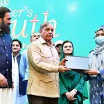 Prime Minister Muhammad Shehbaz Sharif distributes laptops among the high achievers of public sector universities under the PM's Youth Laptop Scheme at Bahauddin Zakaria University