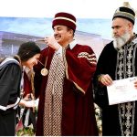 Sindh Minister for Universities and Boards Ismail Rahoo giving away gold medal award to Successful student during 19th annual convocation 2023 ceremony of Liaquat University of Medial & Health Sciences
