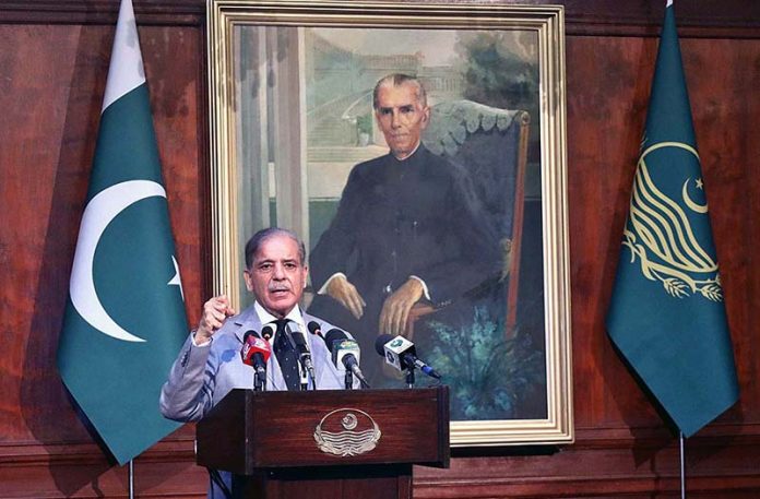 Prime Minister Muhammad Shehbaz Sharif addresses to the inaugural ceremony of various development projects