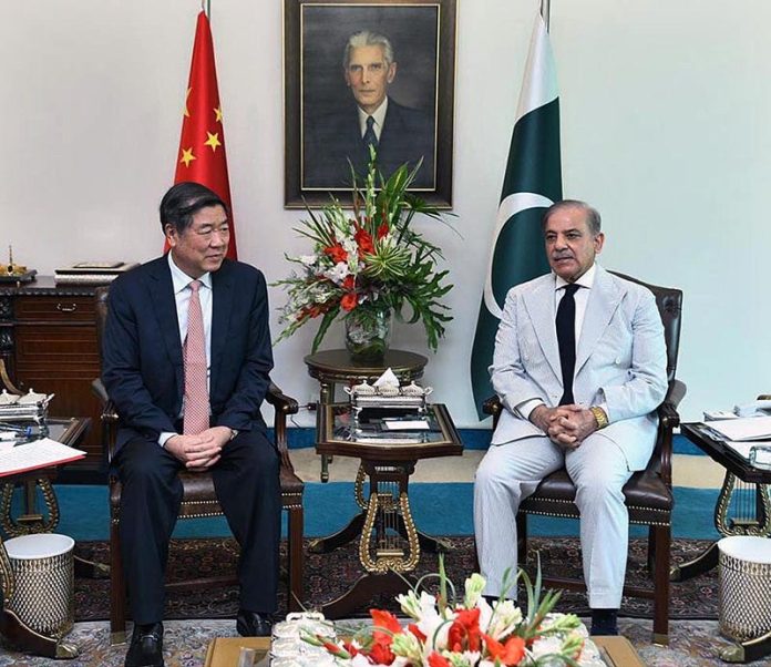Prime Minister Muhammad Shehbaz Sharif and Vice-Premier of State Council of China, He Lifeng in tete-a-tete meeting at Prime Minister's House