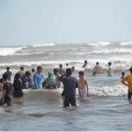 A large number of people enjoy in water and get some relief from hot weather at Seaview
