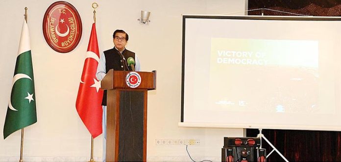 Speaker National Assembly Raja Pervez Ashraf addressing to the participants of Commemoration Ceremony and Turkiye Democracy and National Unity Day
