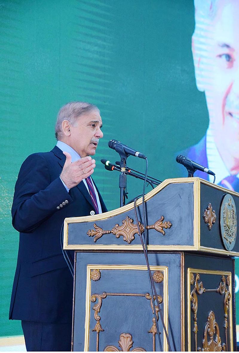 Prime Minister Muhammad Shehbaz Sharif addressing during the ceremony of the launching of Prime Minister's Initiative for Sports