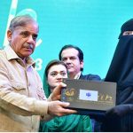 Prime Minister Muhammad Shehbaz Sharif distributes laptops among the high achievers of public sector universities under the PM's Youth Laptop Scheme at Bahauddin Zakaria University
