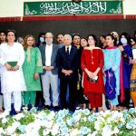 Federal Minister for Education, Professional Training, Rana Tanveer Hussain in a group photograph with participants during the launching ceremony of Inclusive Learning Center at IMS for boys G-11/2