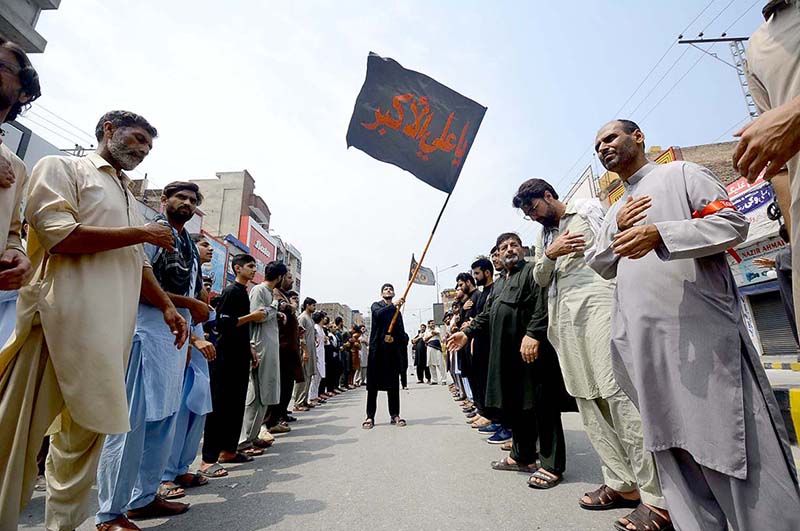 A large number of mourners attending the procession of 9th Muharramul Harram observing Youm e Ashur at Karbala Rohri. Muharram ul Harram, the first month of the Islamic calendar is known as the mourning month to pay homage in remembrance of the martyrdom (Shahadat) of Hazrat Imam Hussain (AS), the grandson of the Holy Prophet Mohammad (SAWW), along with his family members and companions at the battle of Karbala