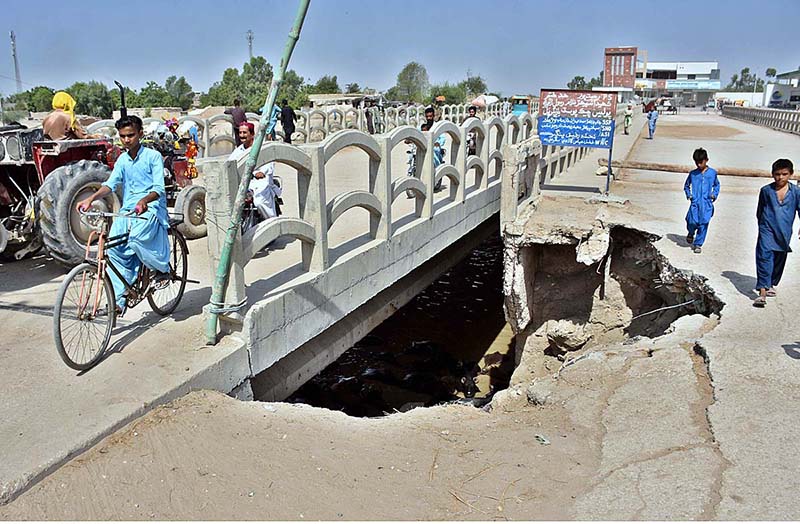 A view of damage bridge of Rice Canal may near Nazar Muhalla cause any mishap and needs the attention of concerned authorities