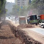 View of excavation work is under way along the roadside at Sher Shah Suri Road