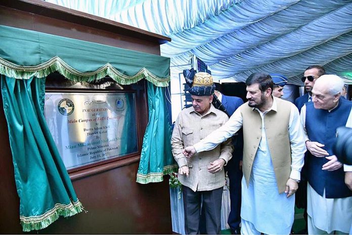 Prime Minister Muhammad Shehbaz Sharif performing the inaugural ceremony of the main campus of a University in Darra Adam Khel at Governor House