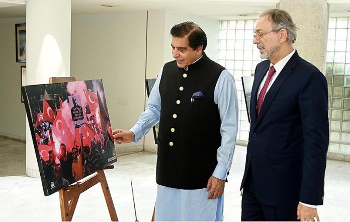 Speaker National Assembly Raja Pervez Ashraf witnessing Turkiye Art Exhibition displayed on the occasion of Turkish Democracy and National Unity Day