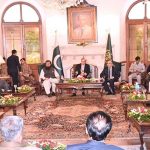 Prime Minister Shehbaz Sharif addresses a delegation of members of Lahore Chamber Of Commerce and renowned businessmen