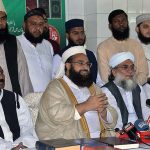 Special Assistant to the Prime Minister on Religious Harmony Maulana Tahir Ashrafi talking to media persons at Jamia Manzoorul Islamia