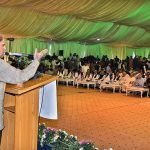 Prime Minister Muhammad Shehbaz Sharif is addressing a public gathering during groundbreaking ceremony for dualization of a road from Faisalabad Bypass to Motorway (M-3) via Satiana