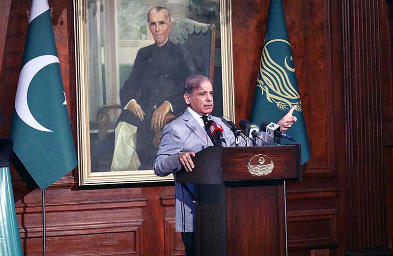 Prime Minister Muhammad Shehbaz Sharif addresses to the inaugural ceremony of various development projects
