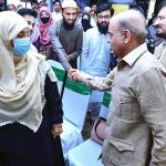 Prime Minister Muhammad Shehbaz Sharif interacts with students at the ceremony of merit-based distribution of laptops among high-achieving students under the Prime Minister's Youth Laptop Scheme 2023