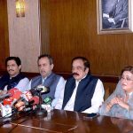 Federal Interior Minister Rana Sanaullah is addressing a press conference at 180 h Model Town