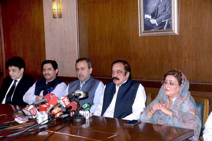 Federal Interior Minister Rana Sanaullah is addressing a press conference at 180 h Model Town