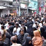 A large number of mourners attend the 10th Muharram procession to mark Ashoura. Ashoura is the commemoration marking the Shahadat (death) of Hussein (AS), the grandson of the Prophet Muhammad (PBUH), with his family members during the battle of Karbala for the upright of Islam