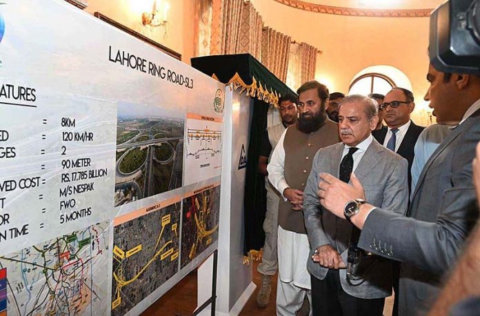 Prime Minister Muhammad Shehbaz Sharif being briefed about the extension project of Lahore Ring Road SL-3