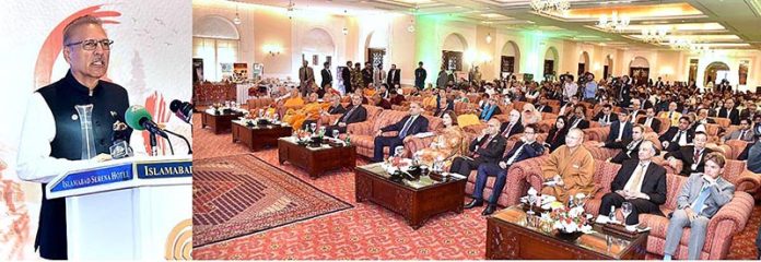 President Dr. Arif Alvi addressing the International Gandhara Symposium 2023