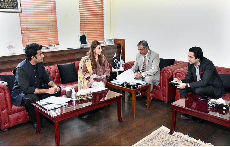 Law Minister, Senator Azam Nazir Tarrar chairing a meeting with Chairperson Special Committee and National Commission on the Rights of Child, Senator Ayesha Raza Farooq, the committee's focal person and Deputy Advisor Ministry of Law and Justice Usama Malik and Section Officer J.R Sultan