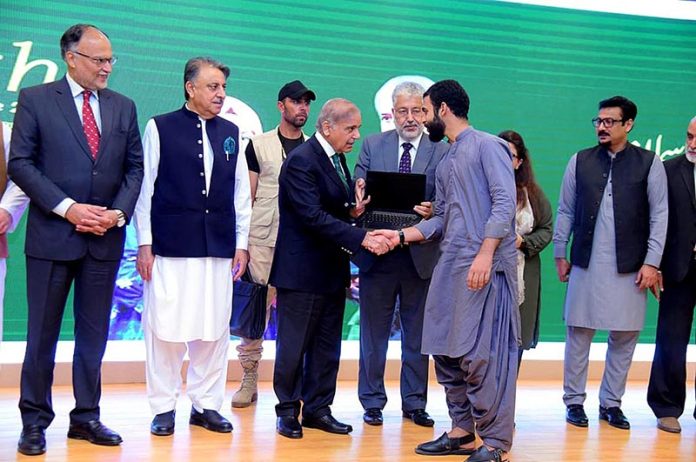 Prime Minister Muhammad Shehbaz Sharif distributes Laptop among the high-achievers of Gwadar University under the Prime Minister Youth Laptop Scheme 2023.