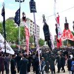 A large numbers of Mourners attending Ashura procession on 9th Muharram ul Haram at Latifabad.