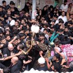 A large number of Shiite Muslims attend the 10th Muharram procession to mark Ashoura. Ashoura is the commemoration marking the Shahadat (death) of Hussein(AS), the grandson of the Prophet Muhammad(PBUH), with his family members during the battle of Karbala for the upright of Islam