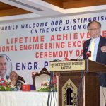 Engineer Prof. Saleem Ahmed Tabsum is giving Lifetime Achievement and National Excellence Award to Federal Minister Professor Ahsan Iqbal