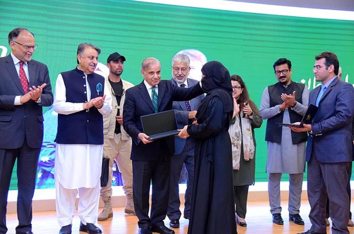 Prime Minister Muhammad Shehbaz Sharif distributes Laptop among the high-achievers of Gwadar University under the Prime Minister Youth Laptop Scheme 2023