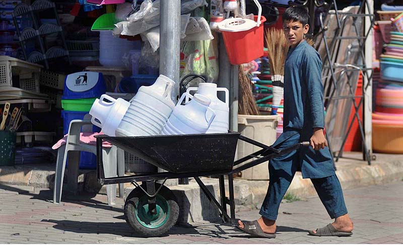Gypsy woman collecting valuables from dustbin at G9 weekly Bazaar