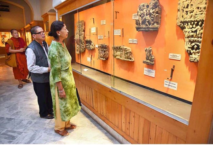Monks from different countries visit Peshawar Museum to see the remains of Buddha's